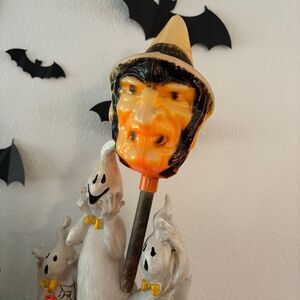 Vintage Halloween Bayshore Witch Head Blowmold Rattle